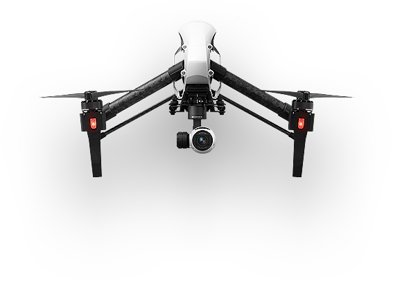 Elegancki, biały dron z czterema śmigłami i zamontowaną kamerą z przodu. Ma czarne ramiona i czerwone światła na nogach, a znajduje się na prostym, ciemnym tle.