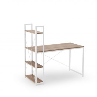 loftowe biurko - ciekawy design - biały/dąb sonoma - dodatkowe półki - ranvik 2