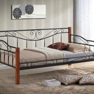 łóżko z metalu i litego drewna - czereśnia antyczna/czerń - 100 212 x 7 cm - bess