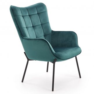 fotel nowoczesny tapicerowany - velvet - metalowe nogi - castel zielony