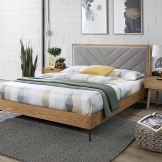 łóżko nowoczesne z wezgłowiem -popielaty/drewno naturalne - 160 x 200 cm - margarita