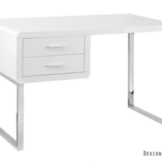 nowoczesne biurko białe z dwiema szufladami - chromowane nogi - elano