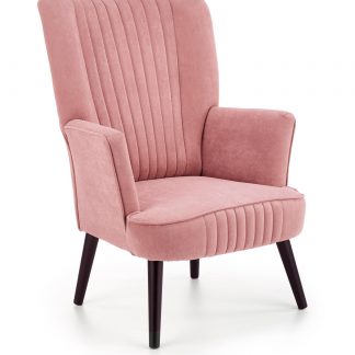 fotel nowoczesny - tkanina velvetowa - drewniane nogi - ozdobne przeszycia - sierra różowy