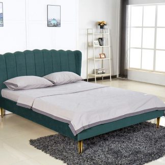 łóżko nowoczesne z wezgłowiem - tapicerowane - 160 x 200 cm - valverde zielony