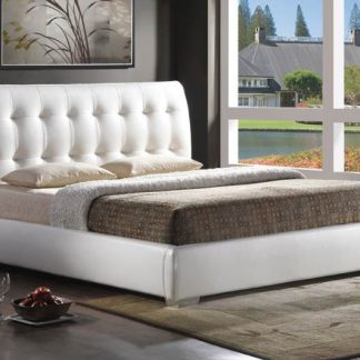 łóżko tapicerowane tkaniną z wezgłowiem i pikowaniami - białe - 160 x 200 cm - lana