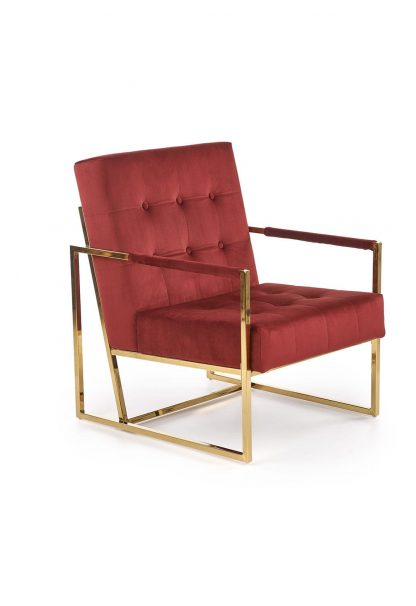 fotel nowoczesny tapicerowany - velvet - metalowe nogi - prius bordowy