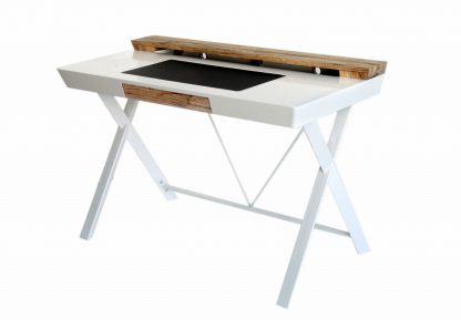nowoczesne biurko z nadstawką i szufladą - białe - zui