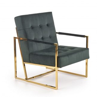 fotel nowoczesny tapicerowany - velvet - metalowe nogi - prius zielony