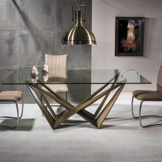 stół z blatem ze szkła prostokątny - podstawa miedziana - 200 x 100 x 76 cm - broke