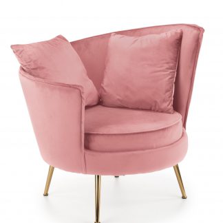 fotel nowoczesny - tkanina velvet - styl glamour - różowy - metalowe nogi - dalmona