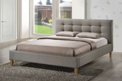 łóżko tapicerowane tkaniną z wezgłowiem i pikowaniami - szare - 160 x 200 cm - wild