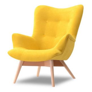 fotel skandynawski z drewnianymi nogami - duży wybór tkanin - scandi żółty
