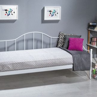 łóżko z metalowej konstrukcji jednoosobowe - białe - 97 x 205 x 98 cm - beryl