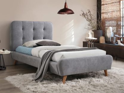 łóżko pojedyncze tapicerowane tkaniną z wezgłowiem - 90 x 200 cm - mia szare