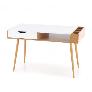nowoczesne biurko - skandynawski design - biały/dąb złoty - dodatkowa szuflada - b45