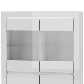 witryna nowoczesna niska - biały połysk - 106 x 140 cm - alaska