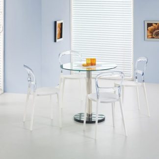 stół nowoczesny z okrągłym blatem ze szkła - podstawa z marmuru - 80 cm - cyryl