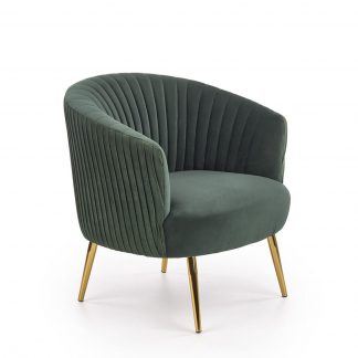 fotel nowoczesny tapicerowany - velvet - metalowe nogi - crown zielony