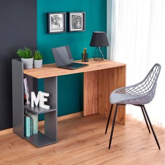 biurko nowoczesne - praktyczna półka - dąbwotan/antracyt - fino