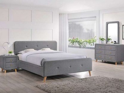 łóżko tapicerowane z litego drewna - szare - 153 x 215 x 105 cm -tora