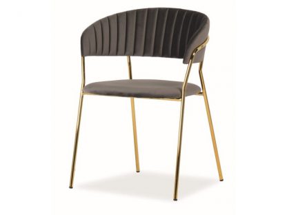 krzesło tapicerowane nowoczesne - metalowe nogi - lira złoty/szary