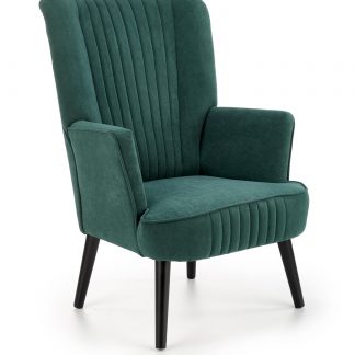 fotel nowoczesny - tkanina velvetowa - drewniane nogi - ozdobne przeszycia - sierra zielony