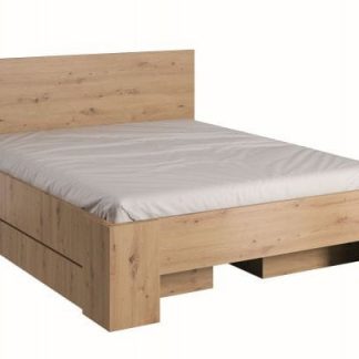 łóżko nowoczesne z wezgłowiem - 160 x 200 cm - dąb artisan/biały mat - ergo