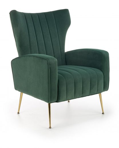 fotel uszak nowoczesny - tkanina velvet - styl glamour - ciemna zieleń - metalowe nogi - oriva
