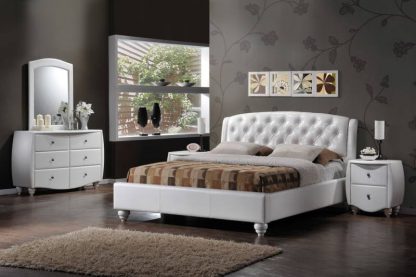 łóżko tapicerowane tkaniną z wezgłowiem i pikowaniami - białe - 160 x 200 cm - lexo