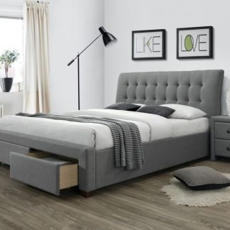 łóżko tapicerowane tkaniną - pojemnik na pościel - 160 x 200 cm - percy