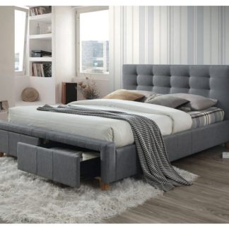 łóżko z pojemnikiem na pościel - tapicerowane tkaniną - 160 x 200 cm - trusot